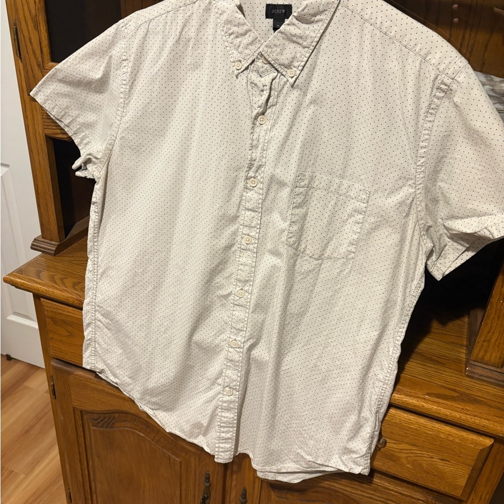 J. Crew Men's White with blue dots Button Down Shirt men’s xl